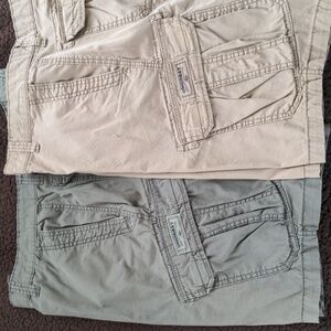 2 pair GUC Union Bay cargo shorts tan and army green